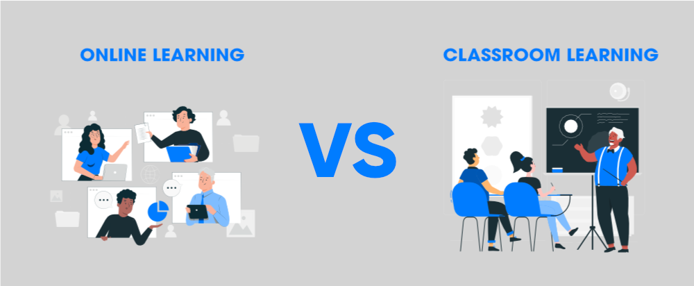 Online learning vs. classroom learning images